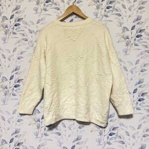 Womens Mock Neck White Textured Hearts Sweater Medium Pit To Pit 25in